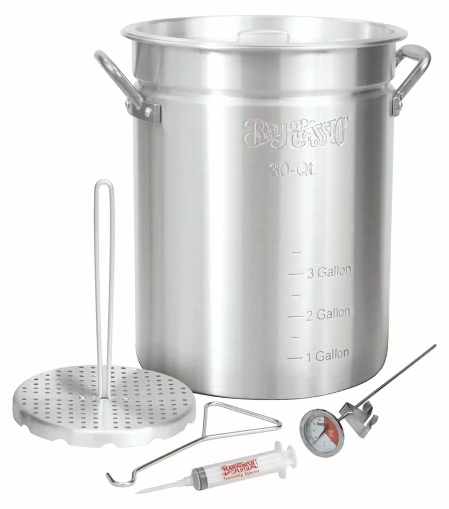WIixle 3025 30-qt Aluminum Turkey Fryer Set Perforated Poultry Rack Hook Thermometer Injector