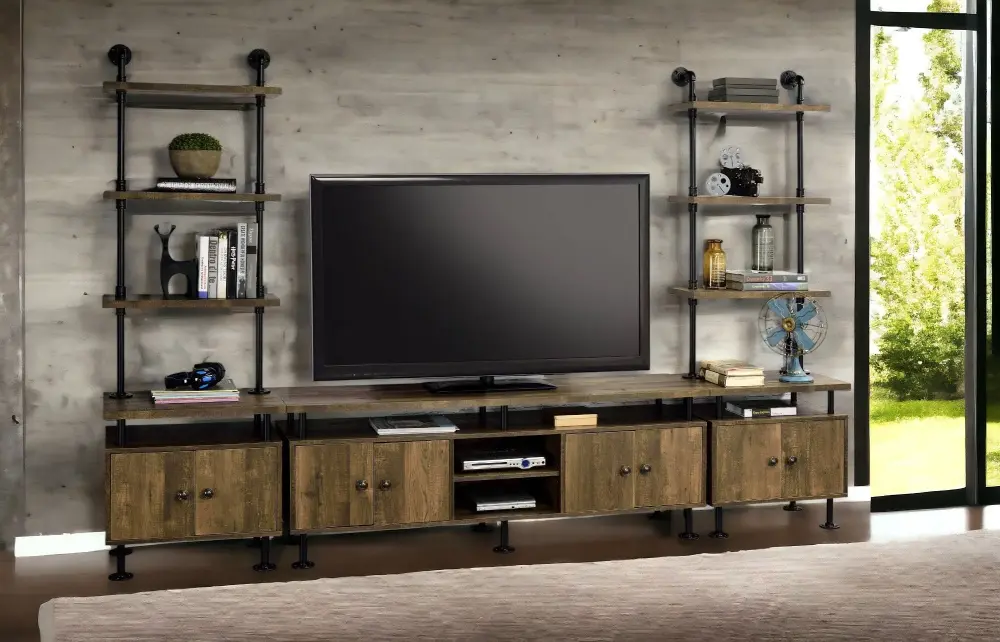 Ensata II - TV Stand - Rustic Oak / Jet-black