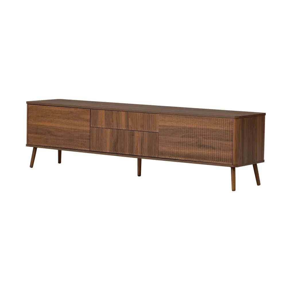 Fluted TV Stand Storage Drawers And Cabinets TVs Up To 80", Soft-Close Hinges, Cable Management - Walnut