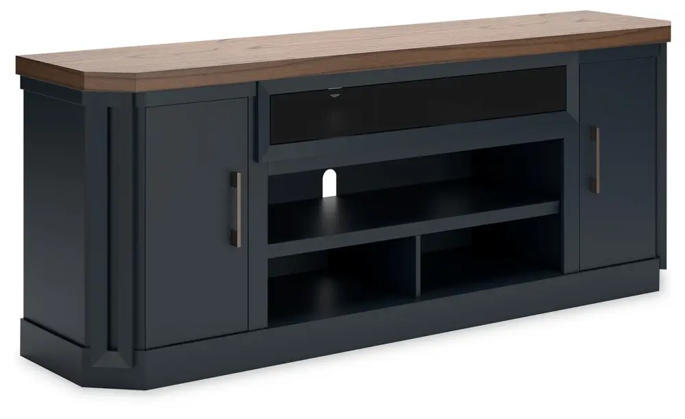 Landocken - XL TV Stand W/Fireplace Option - Brown / Azure