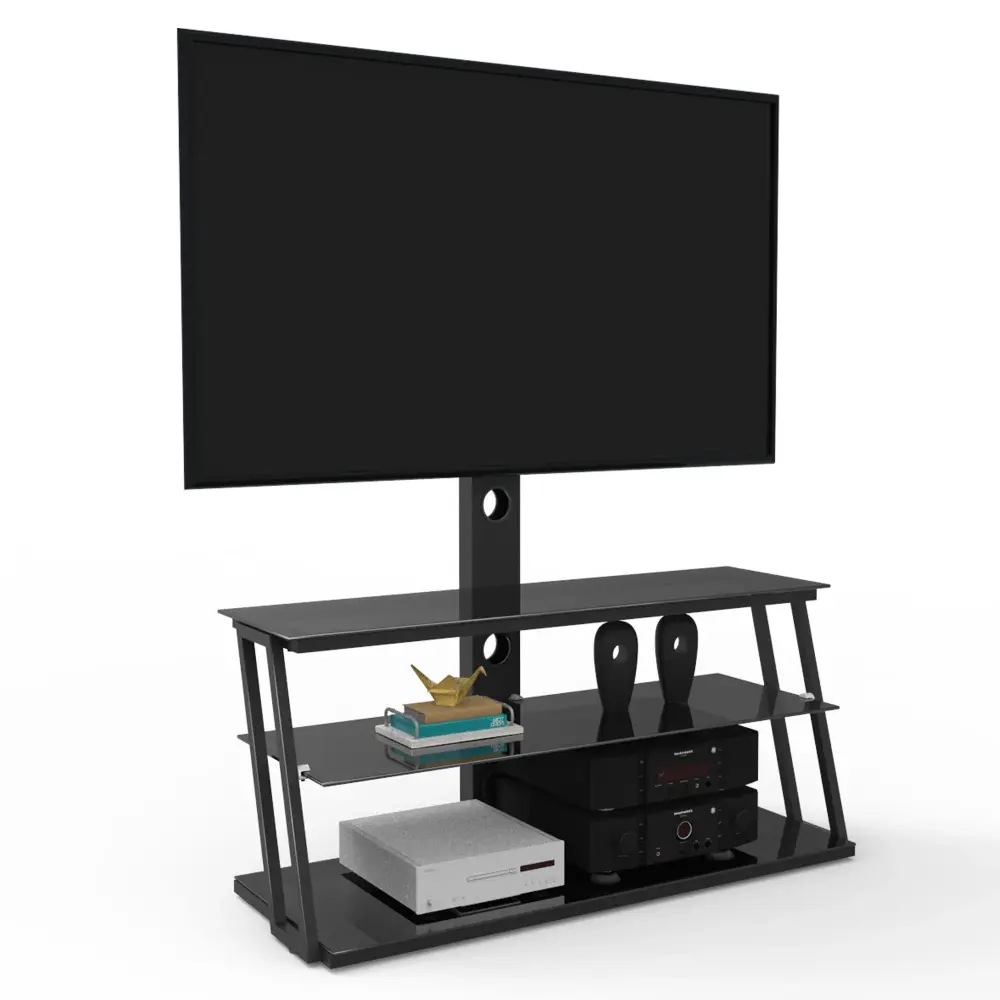 Multi-Function Angle And Height Adaptable Tempered Glass TV Stand - Black