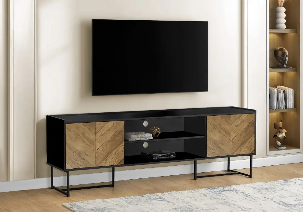 TV Stand, Console, Media Entertainment Center, Storage Cabinet, Cutting-edge - Black