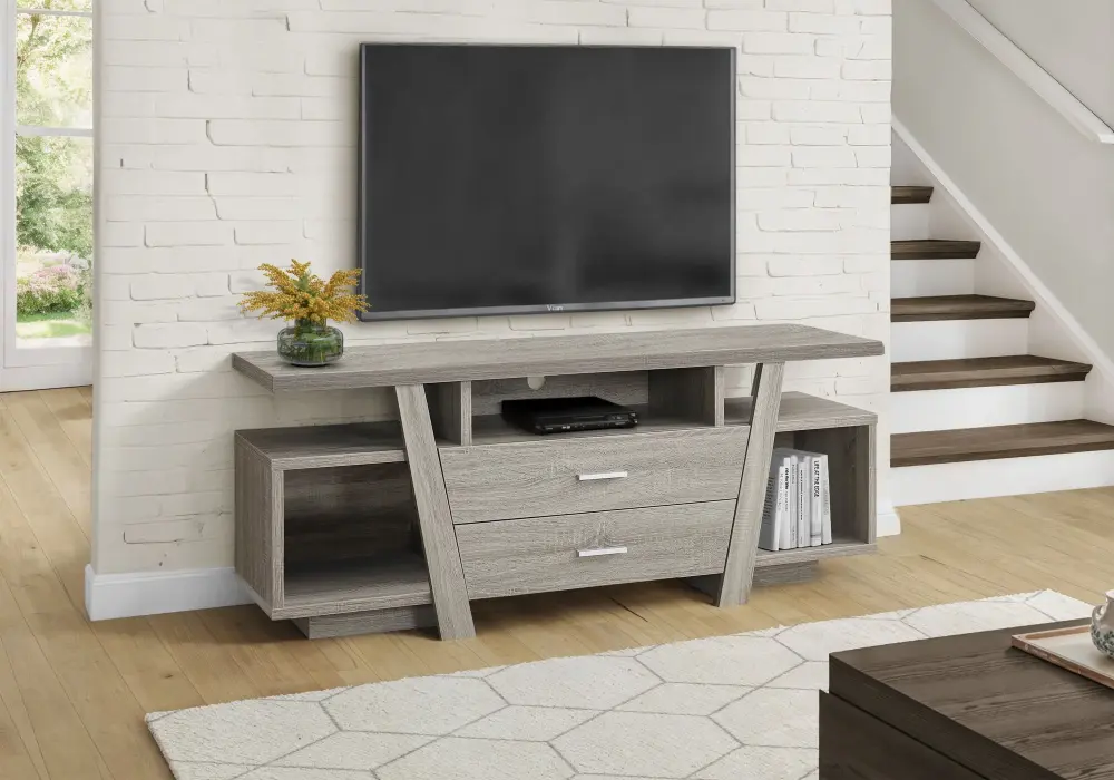 TV Stand, Console, Media Entertainment Center, Storage Drawers, Contemporary & Sleek - Taupe