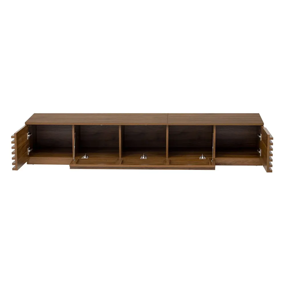 TV Stand TVs, Entertainment Center Cable Management And Cushiony Closing Hinges - Walnut