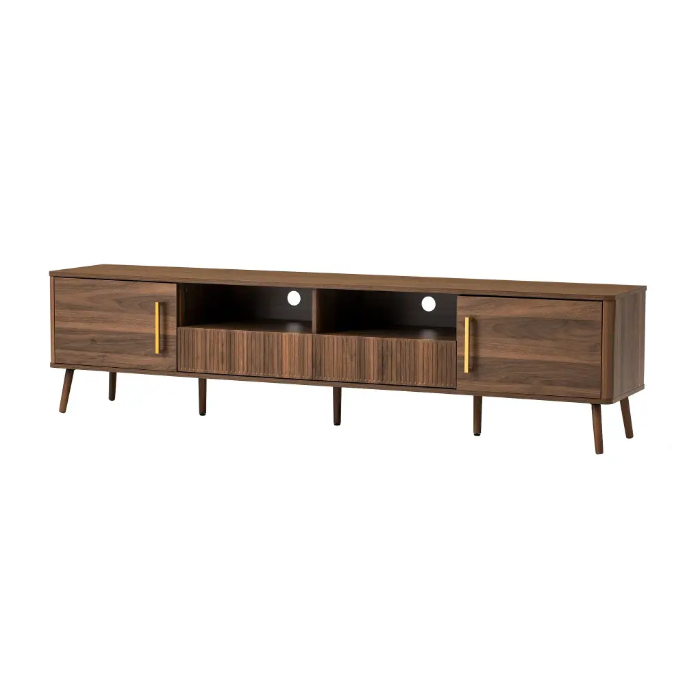 TV Stand TVs Up To 85" Soft-Close Doors, Open Shelf, Cable Management - Walnut