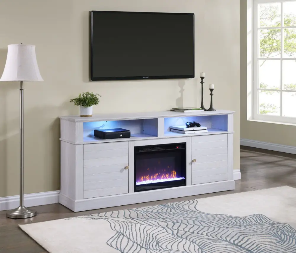 Terra - TV Stand Console Fireplace - Snow Walnut