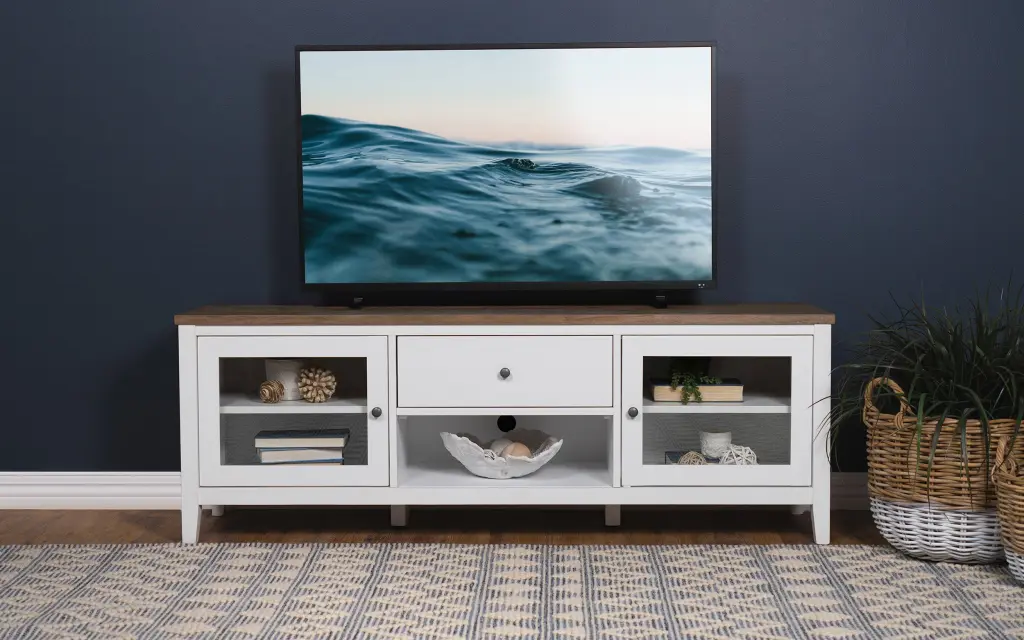 Angela 2-door Wooden 67-inch TV Stand Brown and White - Entertainment Center