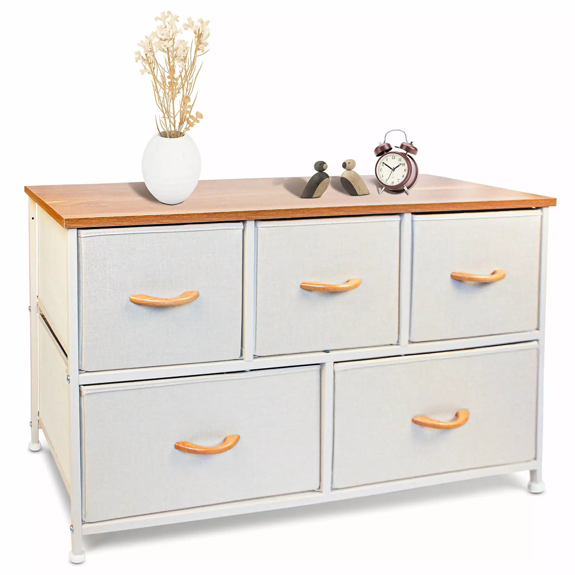 Bigroof Dresser Bedroom 5 Drawer TV Stand - MDF Board Storage Chest Living Room and Hallway