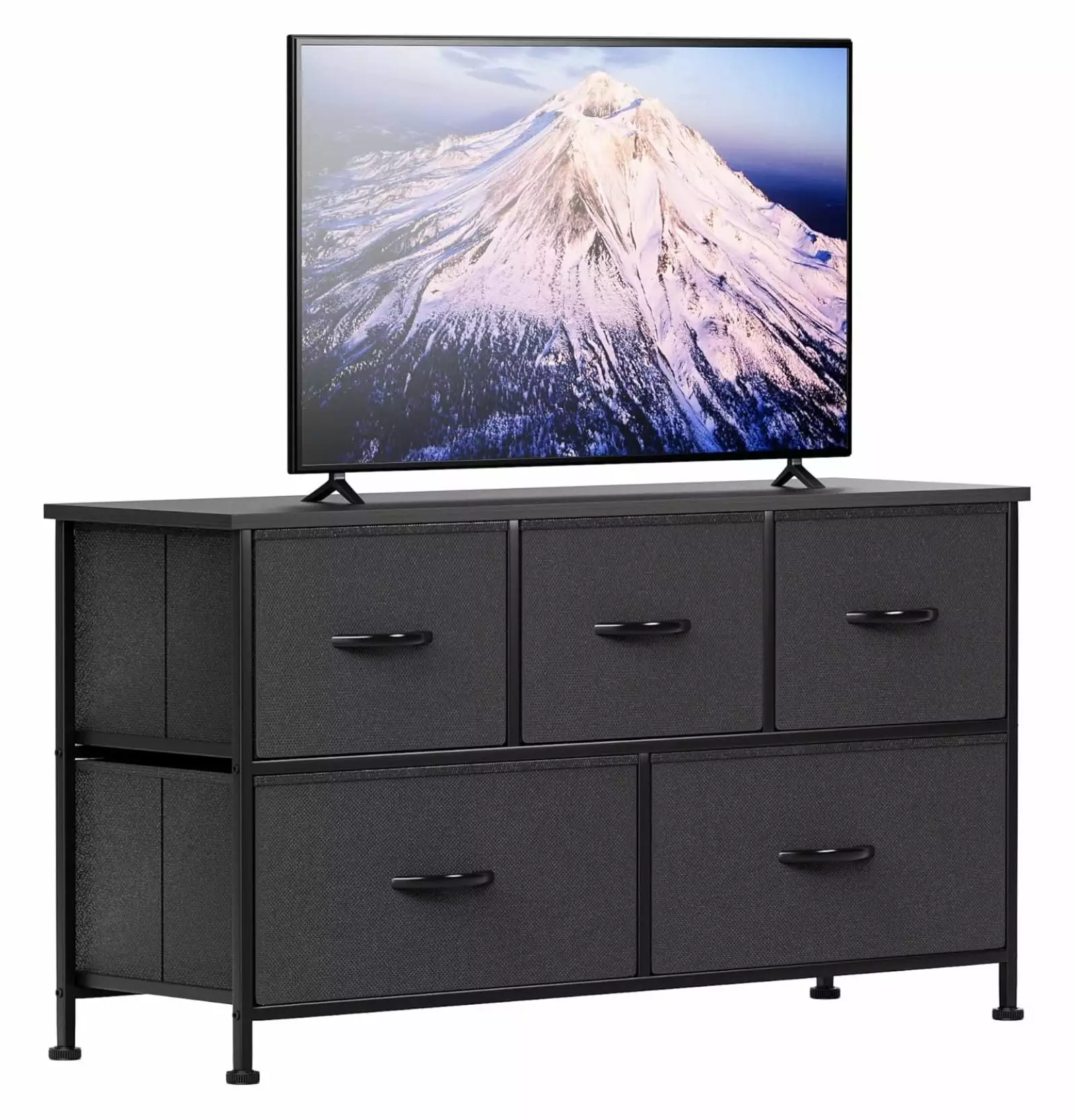 Deng rui 5 Drawer Fabric Dresser TV Stand Bedroom Living Room Hallway Storage Black