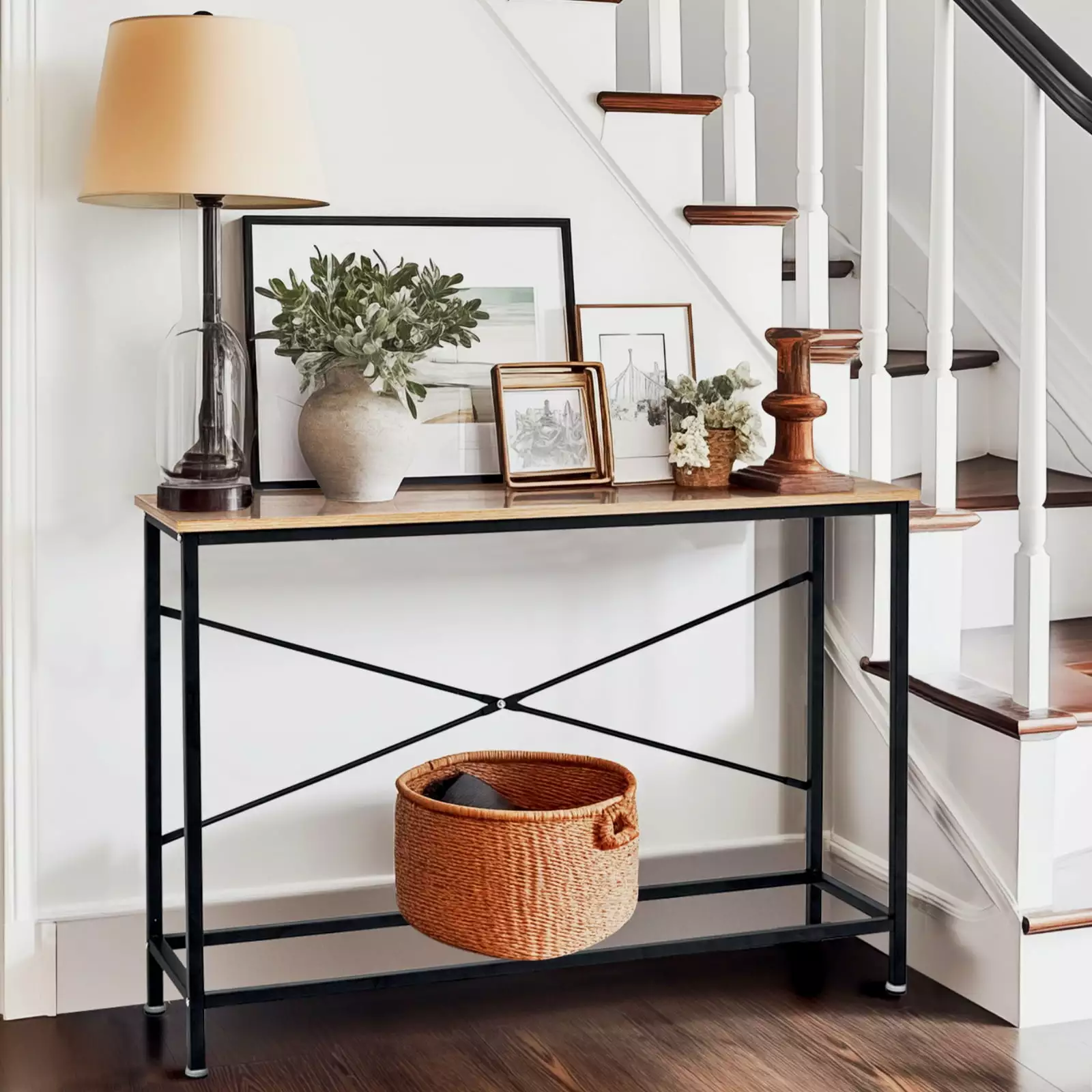 Ktaxon Console Table Sturdy Metal Frame Sofa Table TV Stand Scratch-Resistant Water-Resistant Wooden Top Console