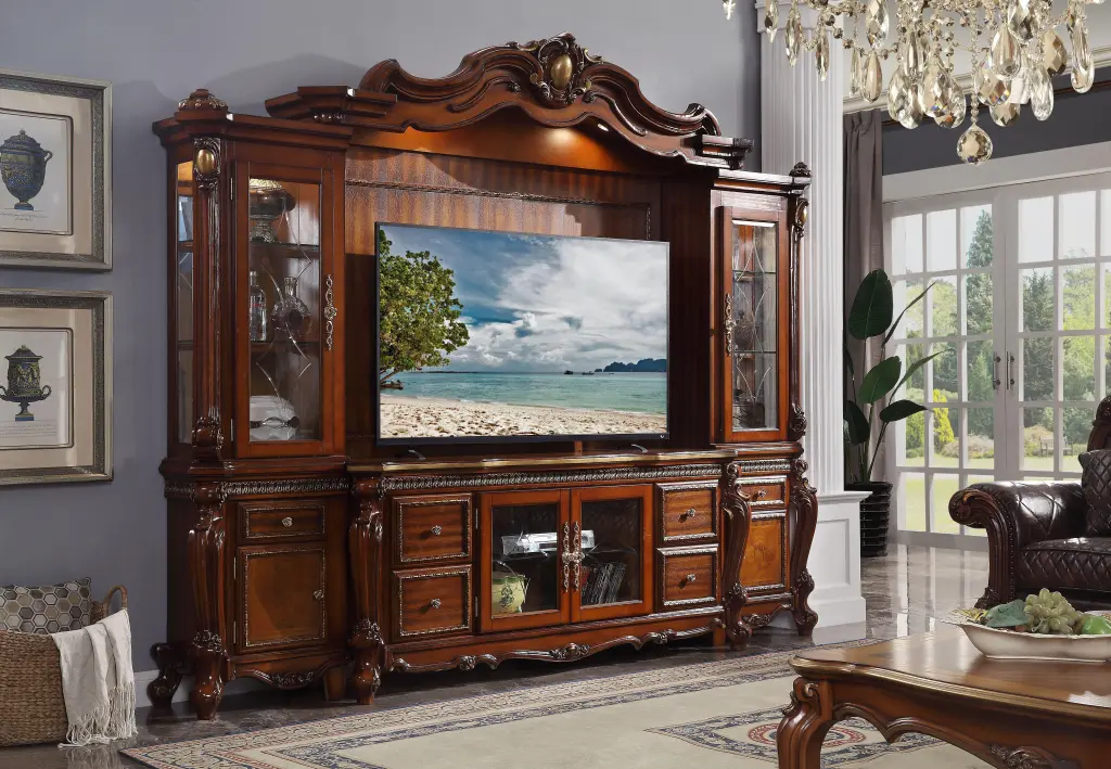 Picardy Cherry Oak Entertainment Center - TV Stand Storage Shelves