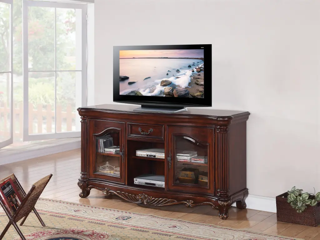 Remington Brown Cherry TV Stand - Classic Entertainment Center Living Room