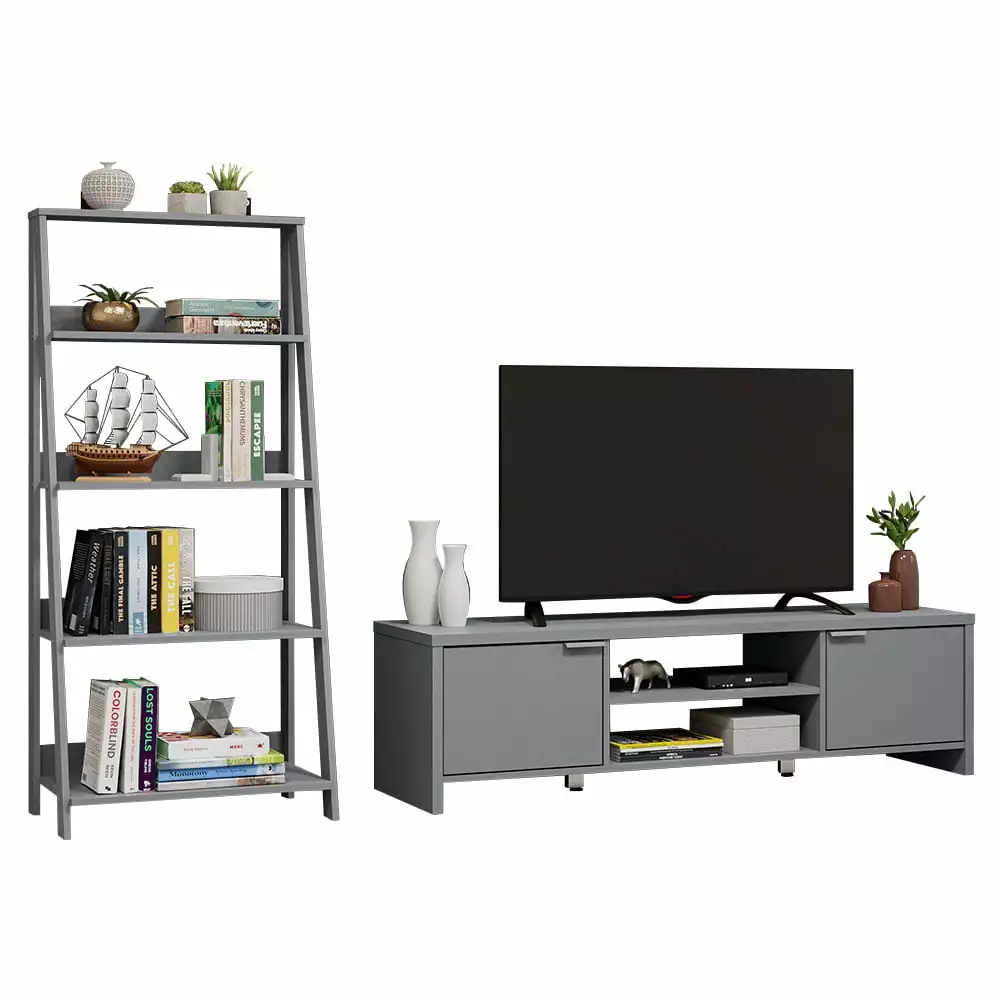 Madesa TV Stand Storage 65 Ladder Shelf Standing Bookcase Gray