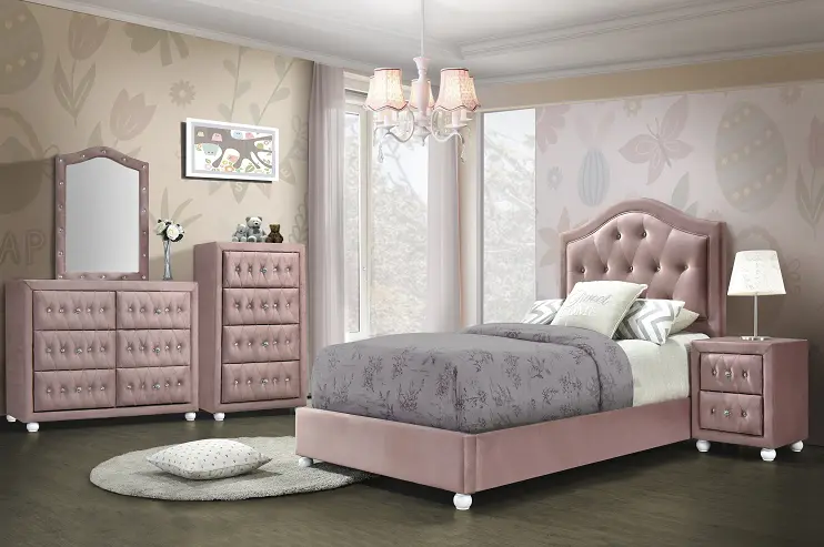 Reggie Pink Fabric Twin Bed - Stylish and Comfortable Bed Frame Kids Room