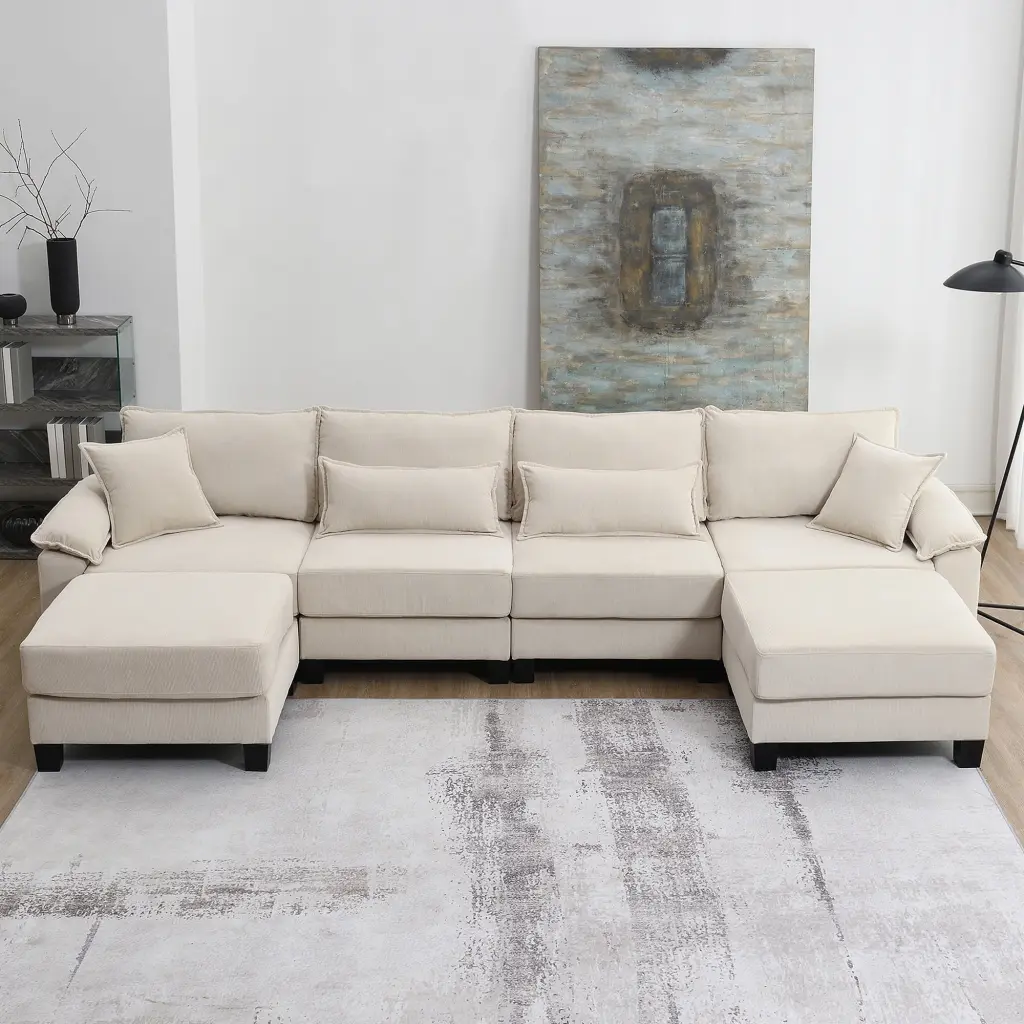 New 133x65 Corduroy Modular Sectional Sofa U Shaped Couch Armrest Bags 6 Seat Combinable Sofa Bed DeeHome