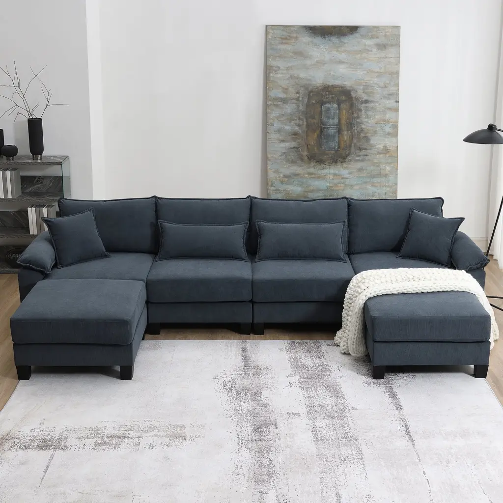 Homiyad 133x65 Corduroy Modular Sectional Sofa U Shaped Couch Armrest Bags 6 Seat Combinable Sofa Bed