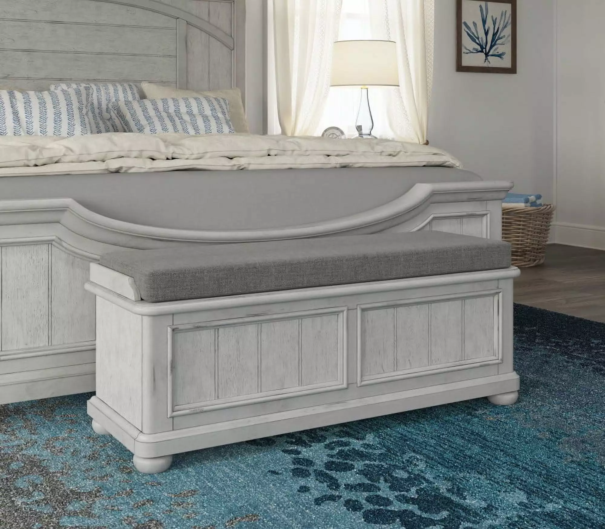 Artum Hill Ezra Oyster Shell Gray 19 Tall Wood Storage Bench Upholstered Seat Ottomans