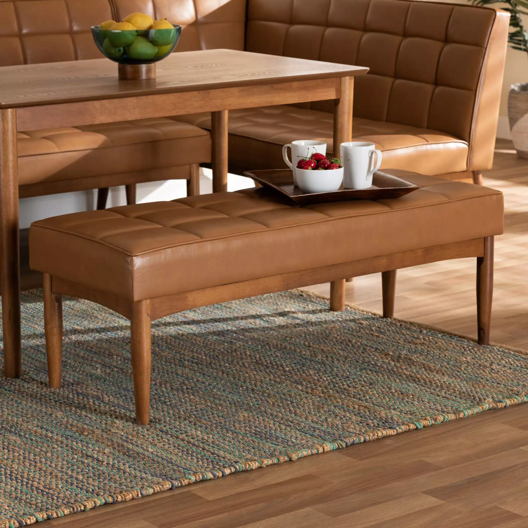 Baxton Studio Sanford Tufted Upholstered Bench Tan Fabric Bedroom Footboard Benches