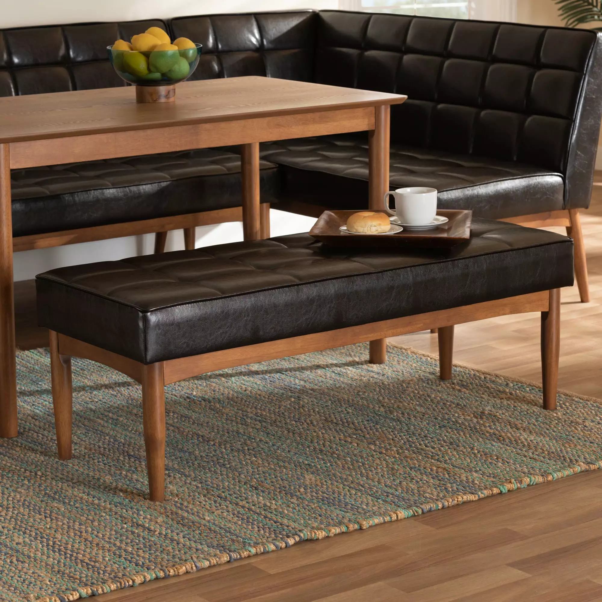 Baxton Studio Sanford Tufted & Upholstered Bench Dark Brown Benches