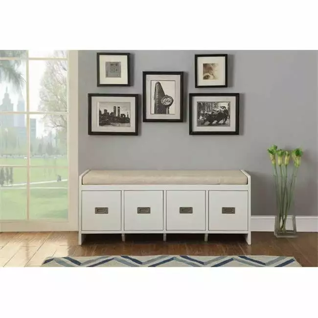 Berci Bench White Fabric Upholstered Seat Benches Betterbeds