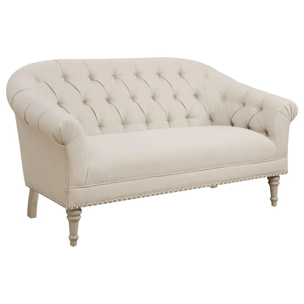 Billie Tufted Back Settee Roll Arm Natural Upholstered Bench