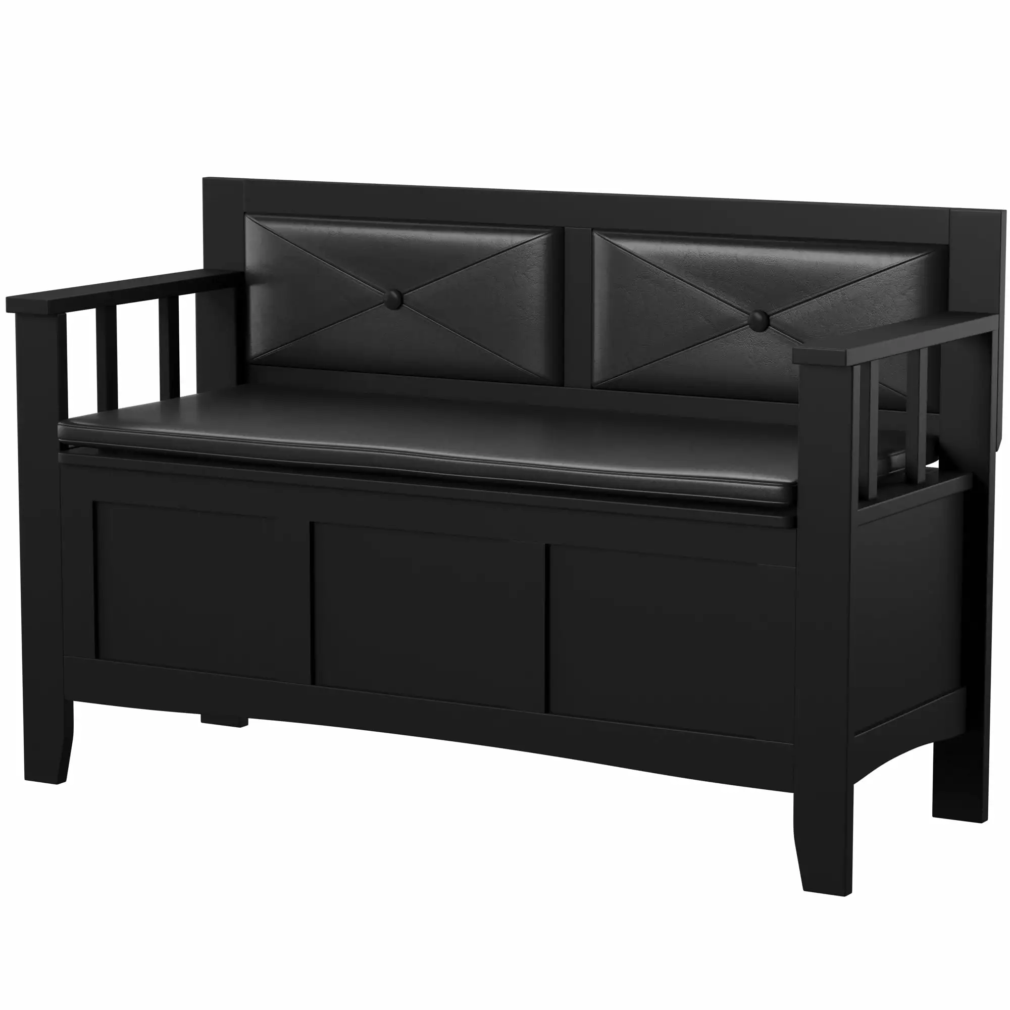 Contemporary Home Living Padded Storage Bench 44.5 Inch Black Upholstered Bench Benches