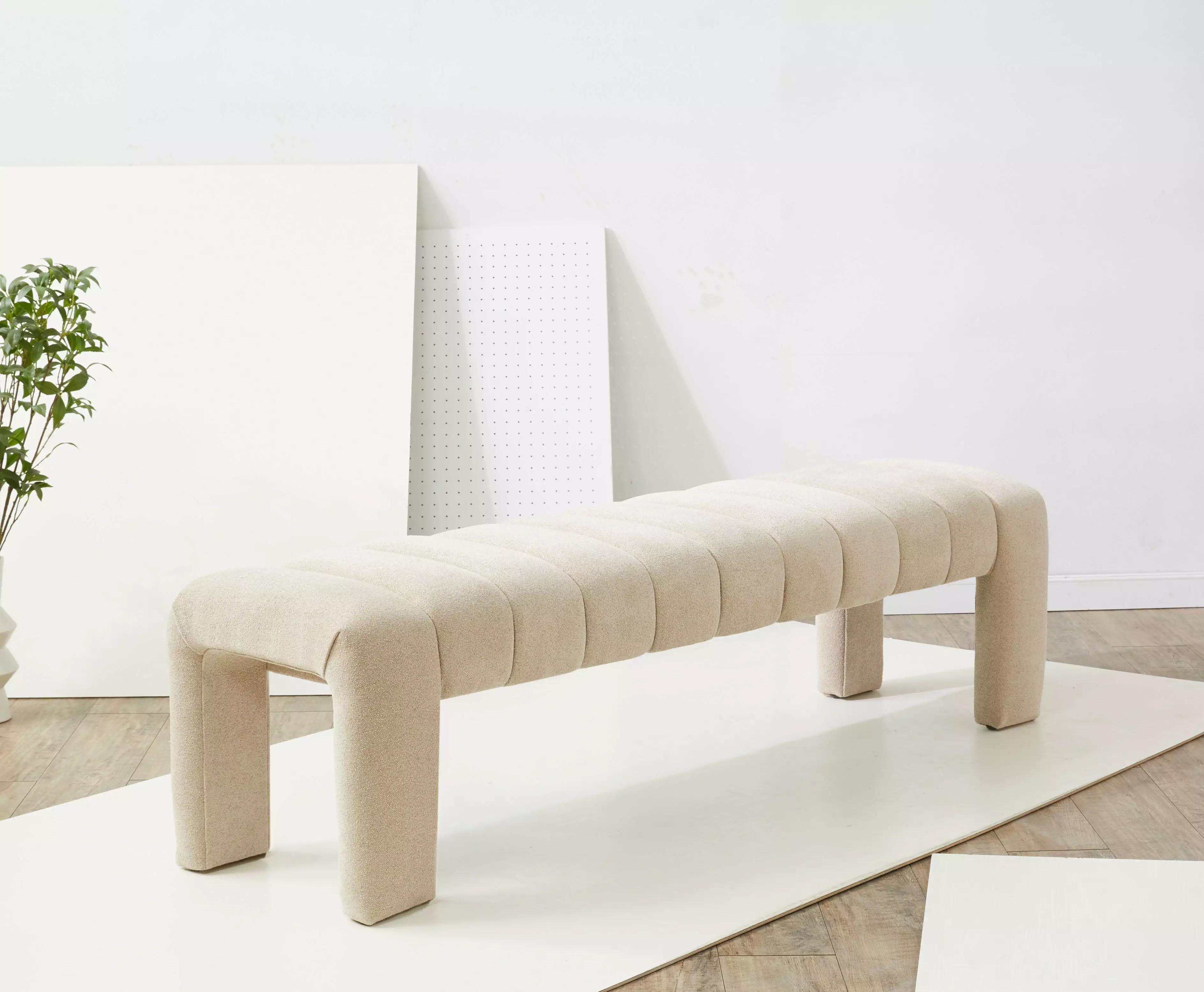 SAFAVIEH Couture Bellisima Solid Tufted Boucle Modern Bench Tan Color Benches
