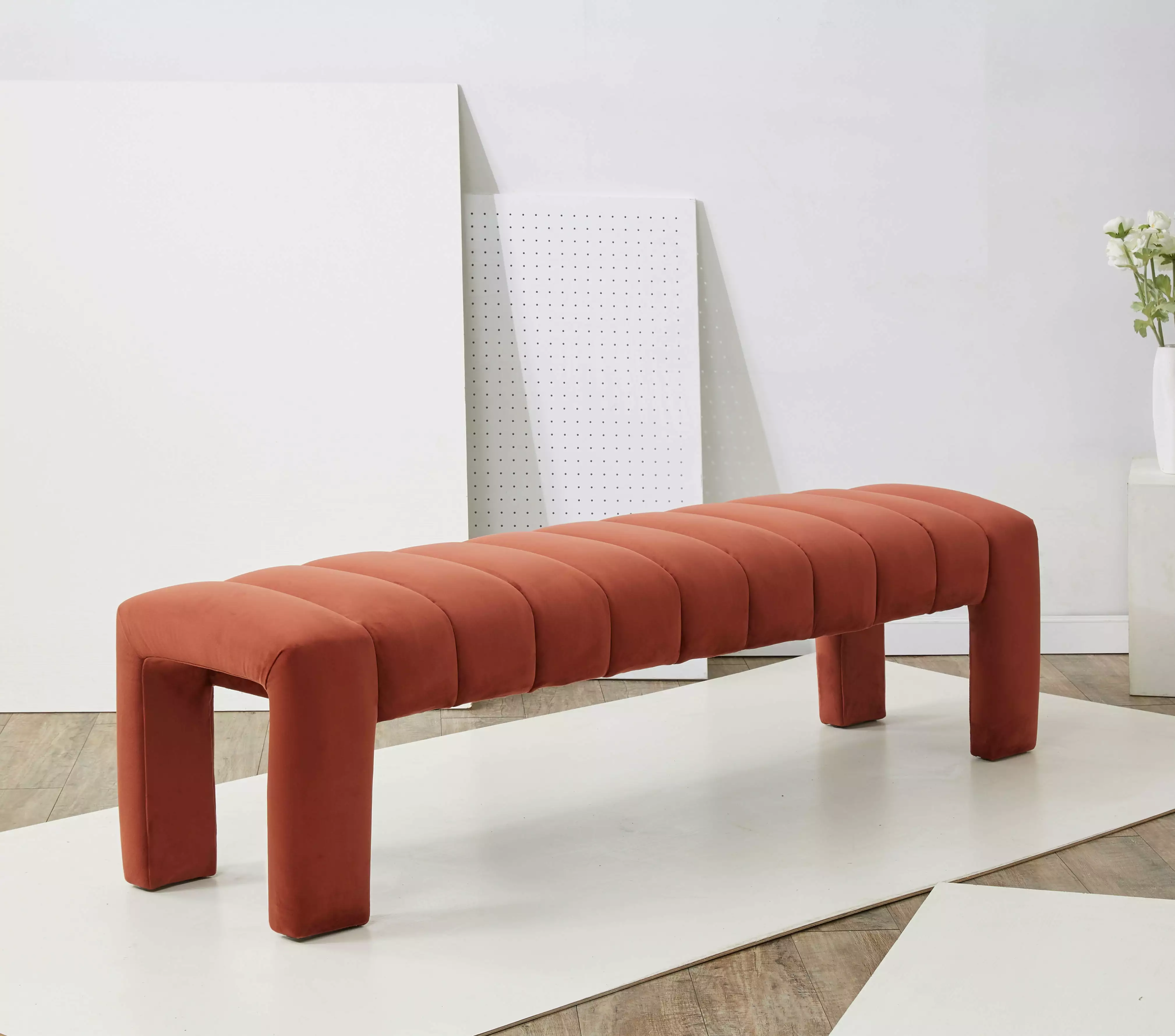 SAFAVIEH Couture Bellisima Solid Tufted Velvet Modern Bench Rust Color Benches