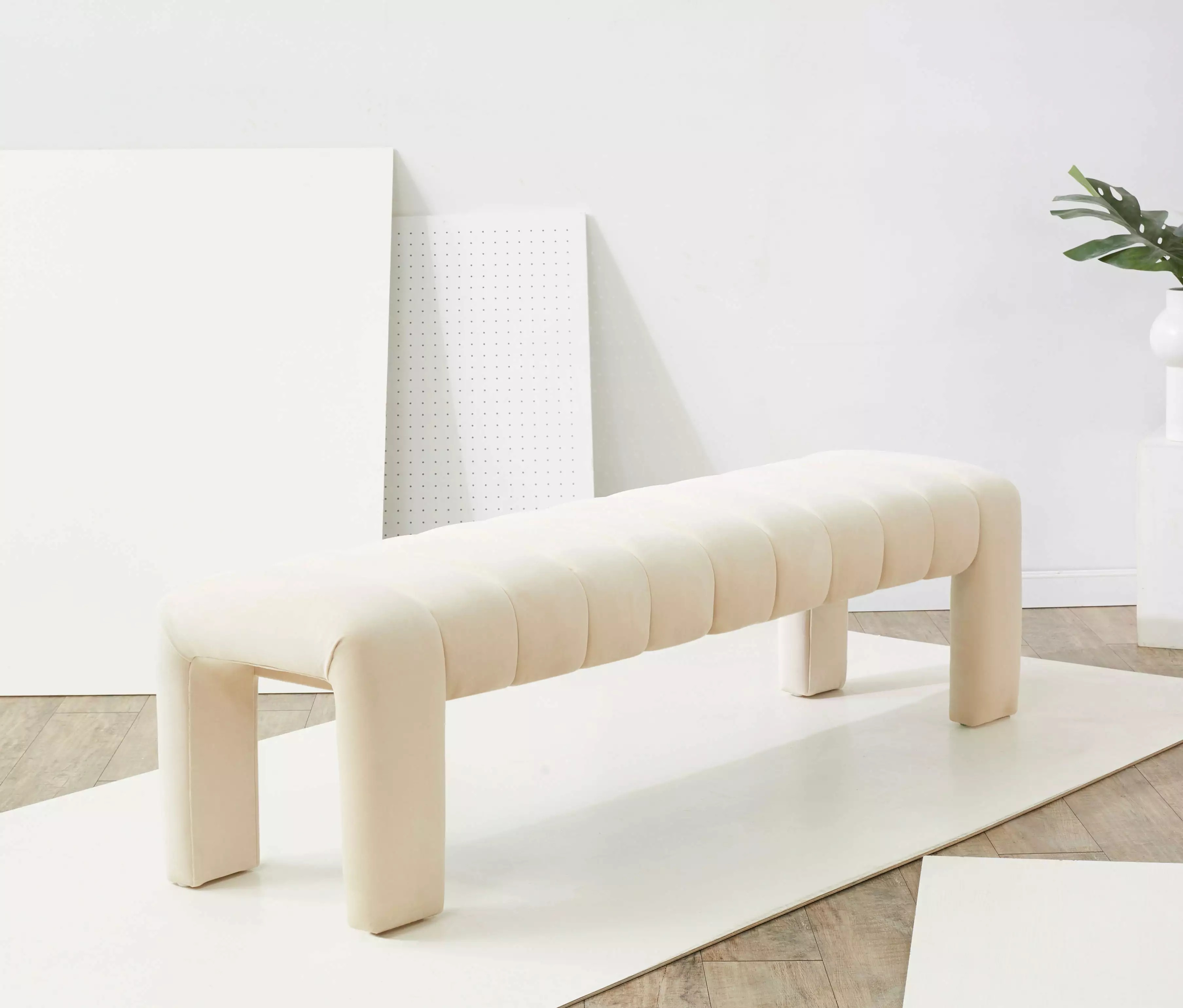 SAFAVIEH Couture Bellisima Solid Tufted Velvet Modern Bench Cream Color Benches