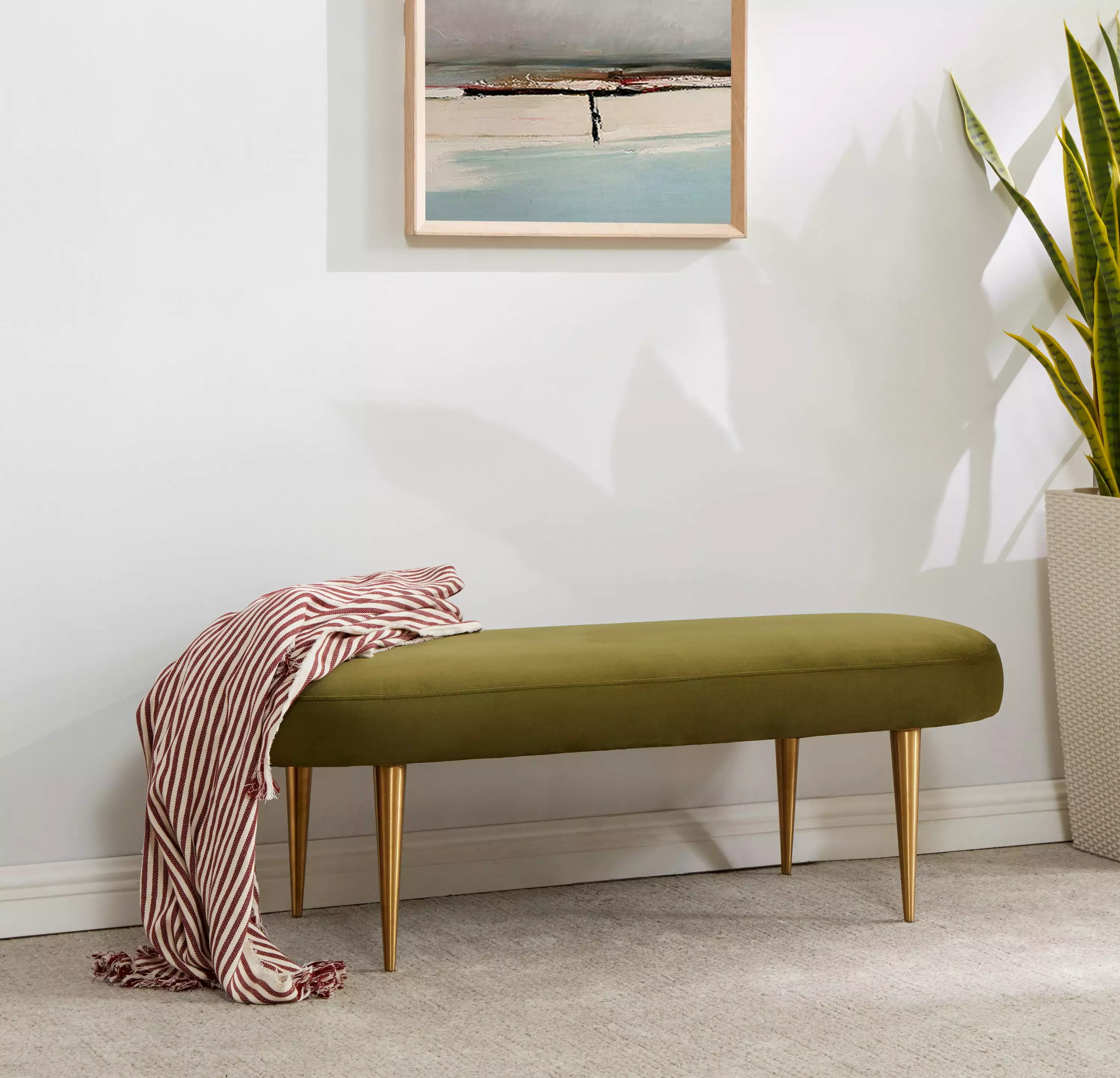 SAFAVIEH Couture Corinne Oval Solid Velvet Contemporary Bench Olive Green Benches