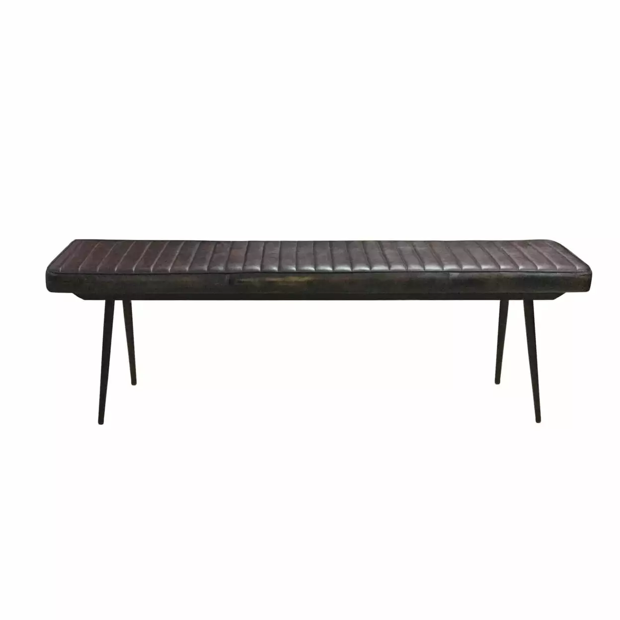 Mia 54 Inch Hand Dyed Espresso Brown Leather Bench Vertical Tufting Benches Saltoro Sherpi