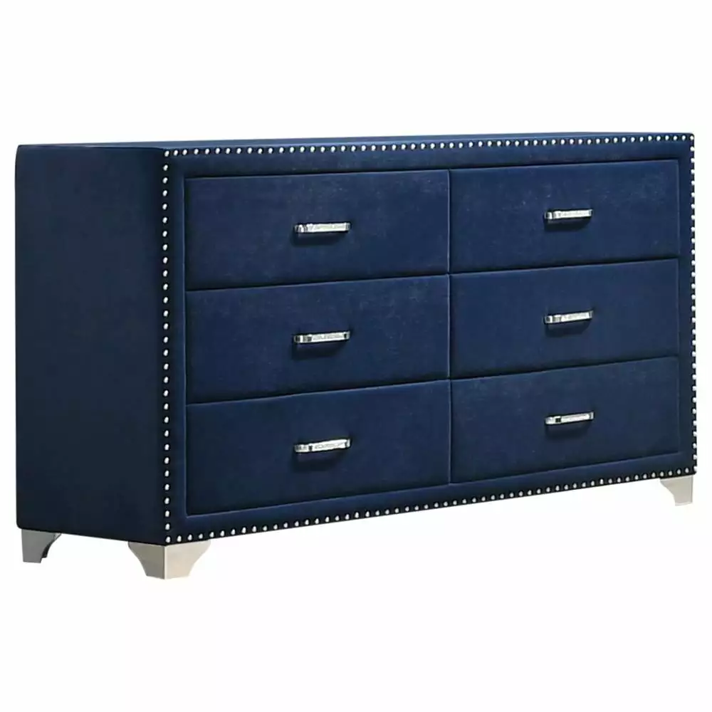 Melody 6-Drawer Upholstered Dresser Pacific Blue - Modern Bedroom Storage Coaster Company