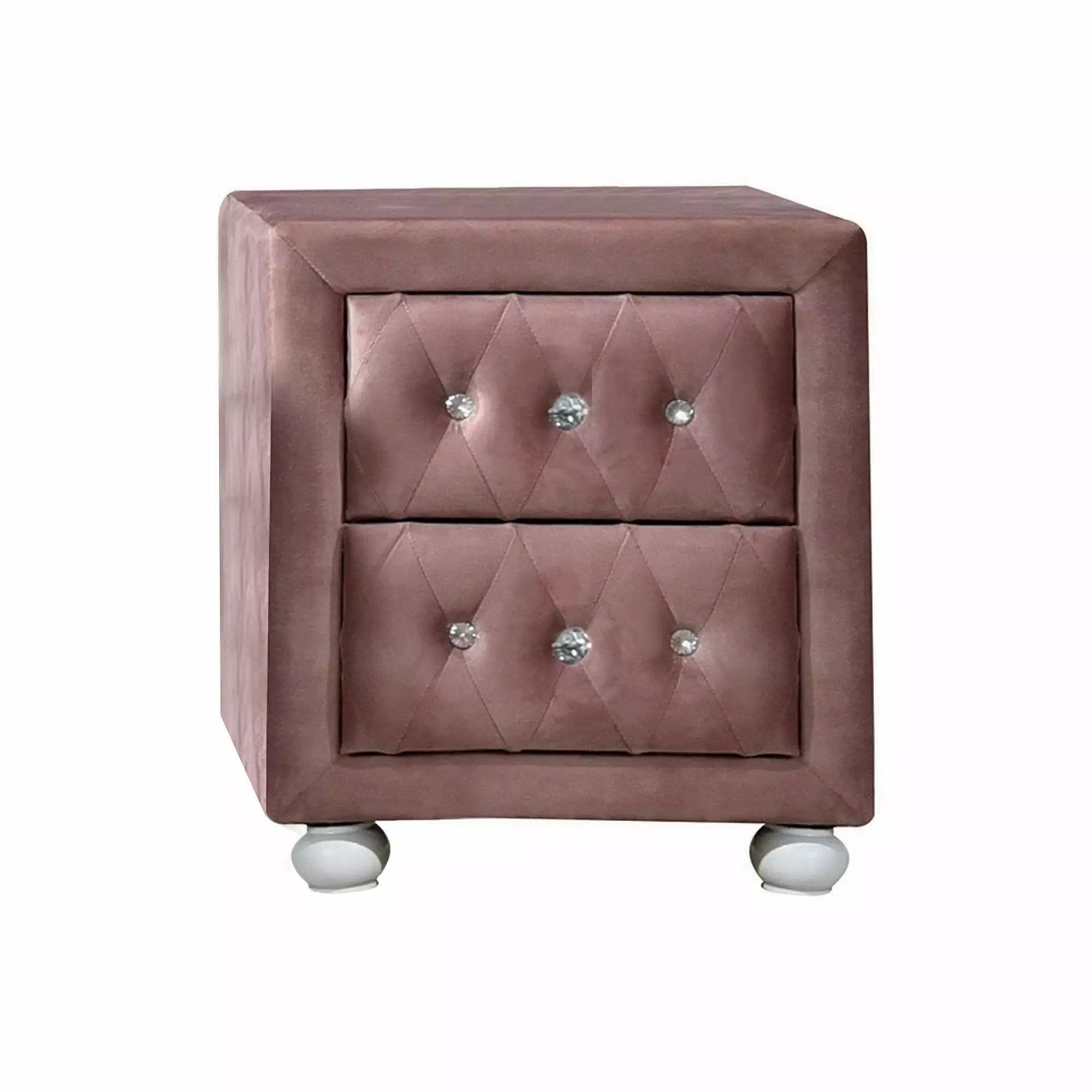 Rex 17 Inch Modern Upholstered Nightstand 2 Drawers and Crystal Handles Pink Bed Bath & Beyond