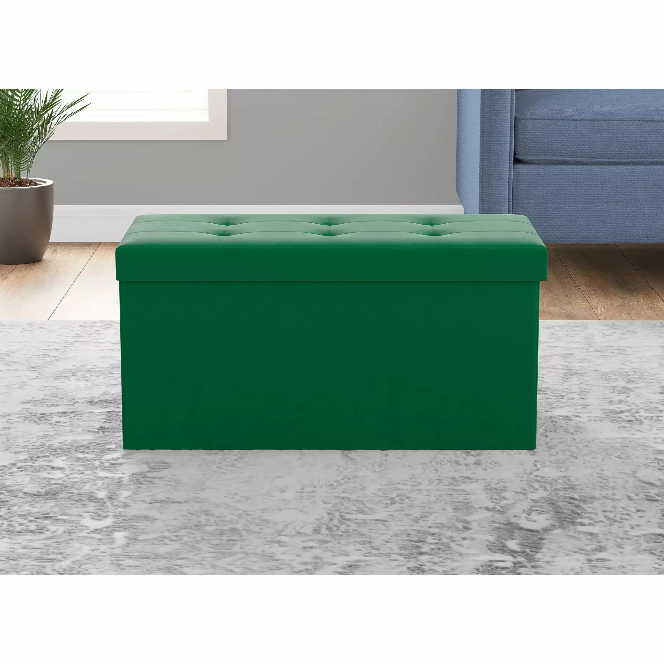 Safdie & Co. Velvet Forest Green Storage Ottoman - Living Room Footrest Bench Ottomans