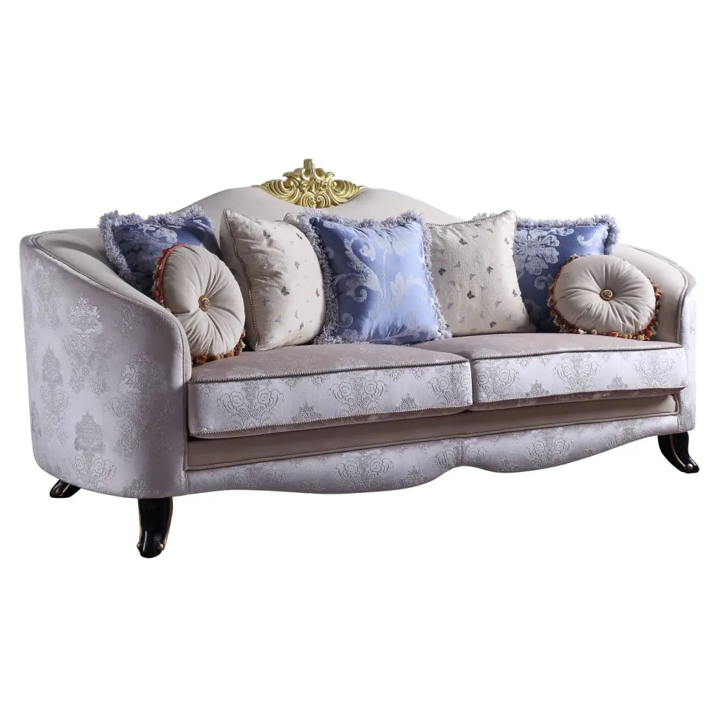 ACME Sheridan Fabric Upholstered Sofa 7 Pillows Cream Fabric - Elegant Living Room Sofa Acme Furniture