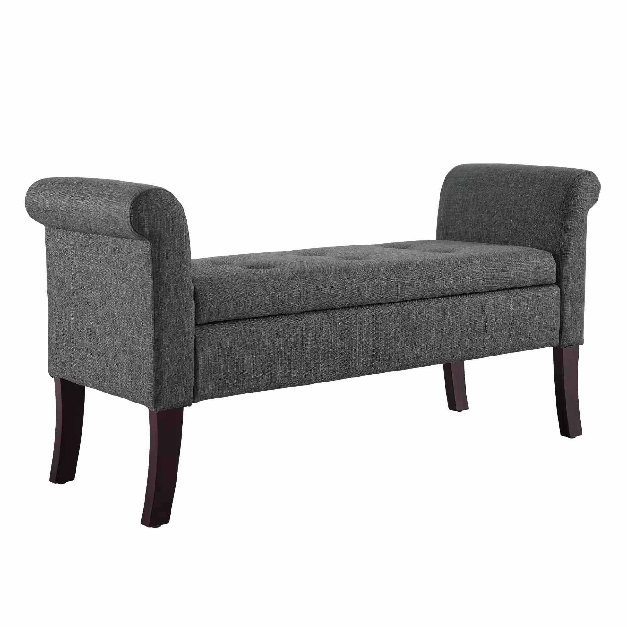 Contemporary Home Living Upholstered Charcoal Gray Storage Bench Rolled Arm 52.5 Inches Benches