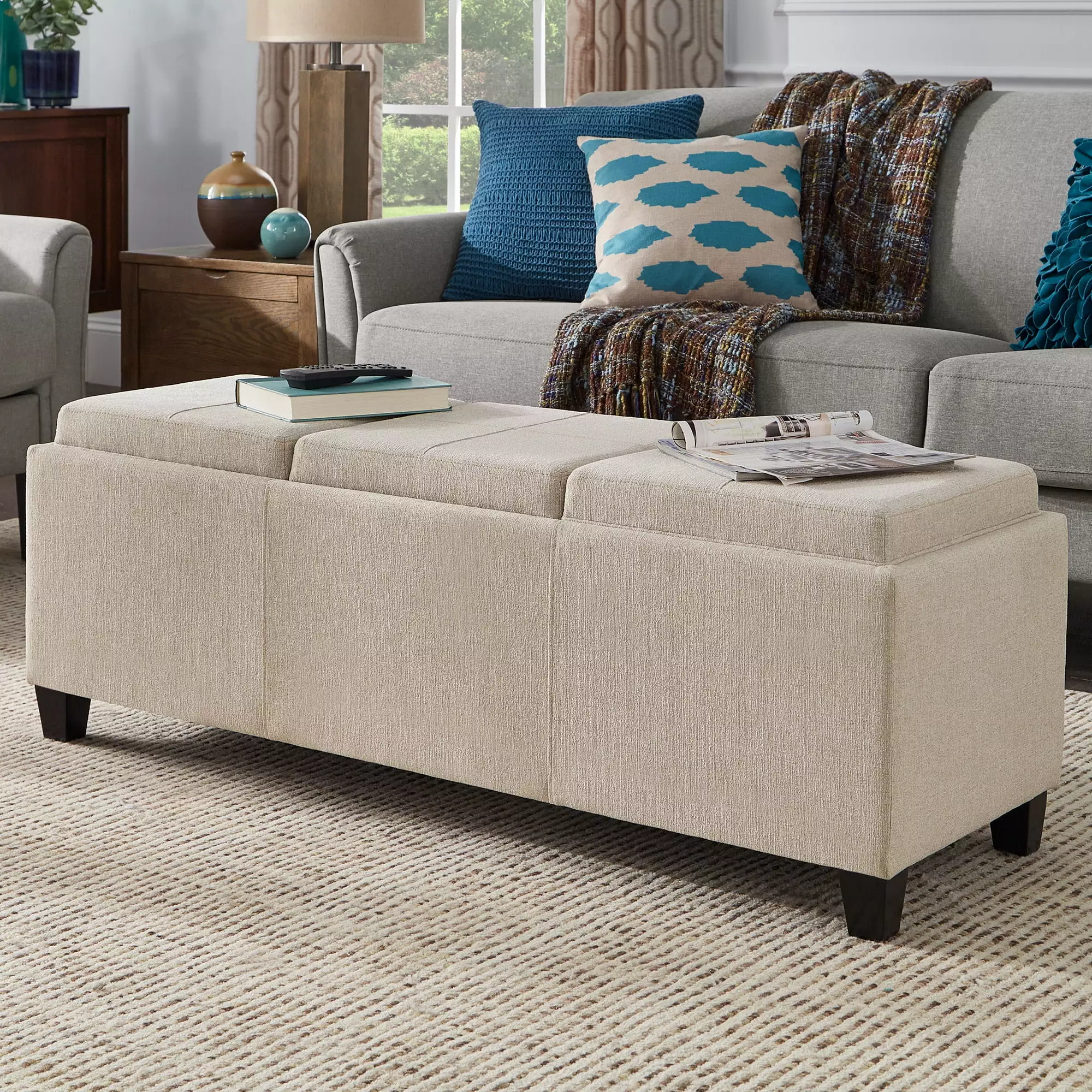 Weston Home Ninah Upholstered Beige Storage Bench Benches