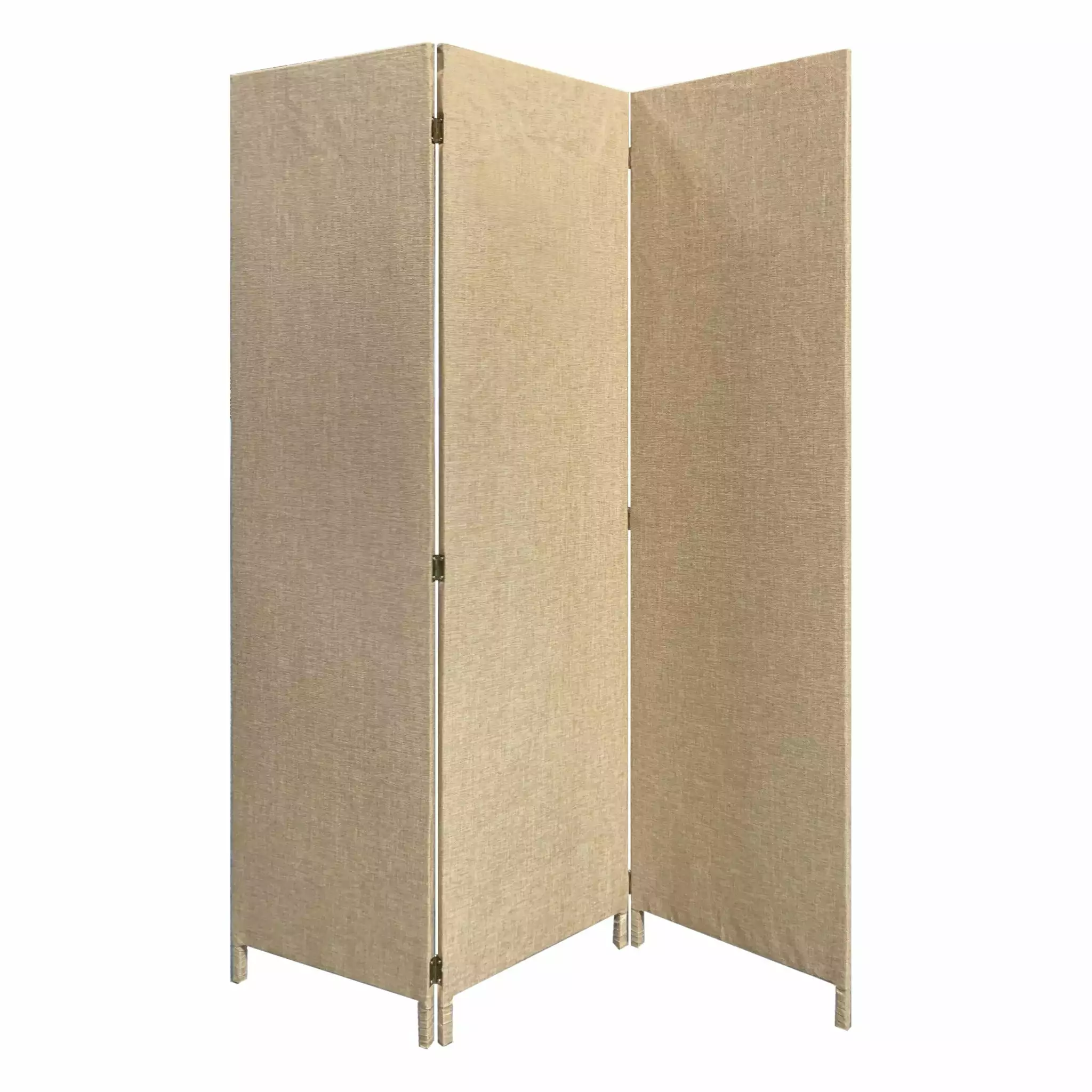 Beige Upholstered 3-Panel Room Divider Screen Fabric Partition Modern Generic