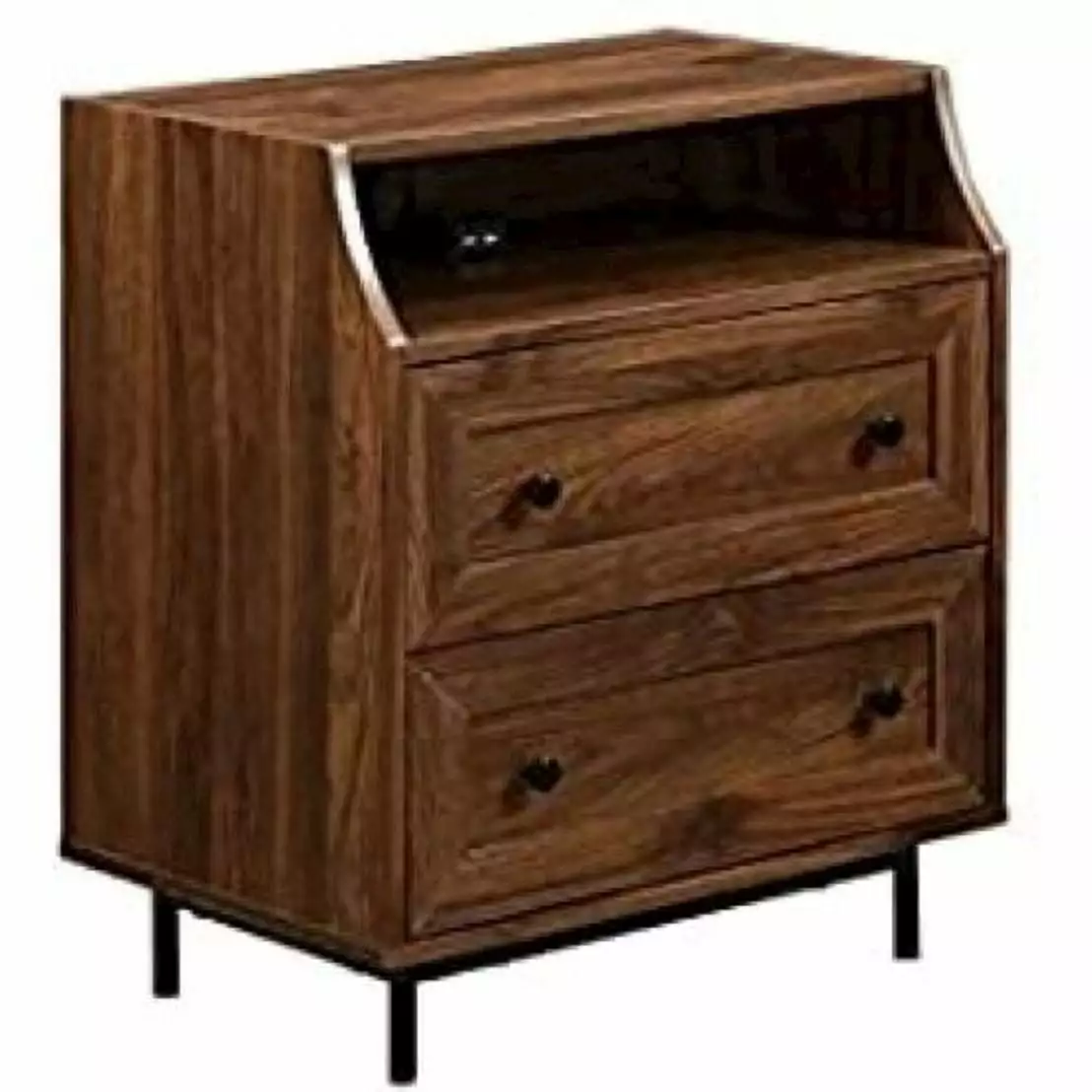 22 Curved Open Top 2-Drawer Bedroom Nightstand USB Dark Walnut - Modern Charging Side Table Walker Edison