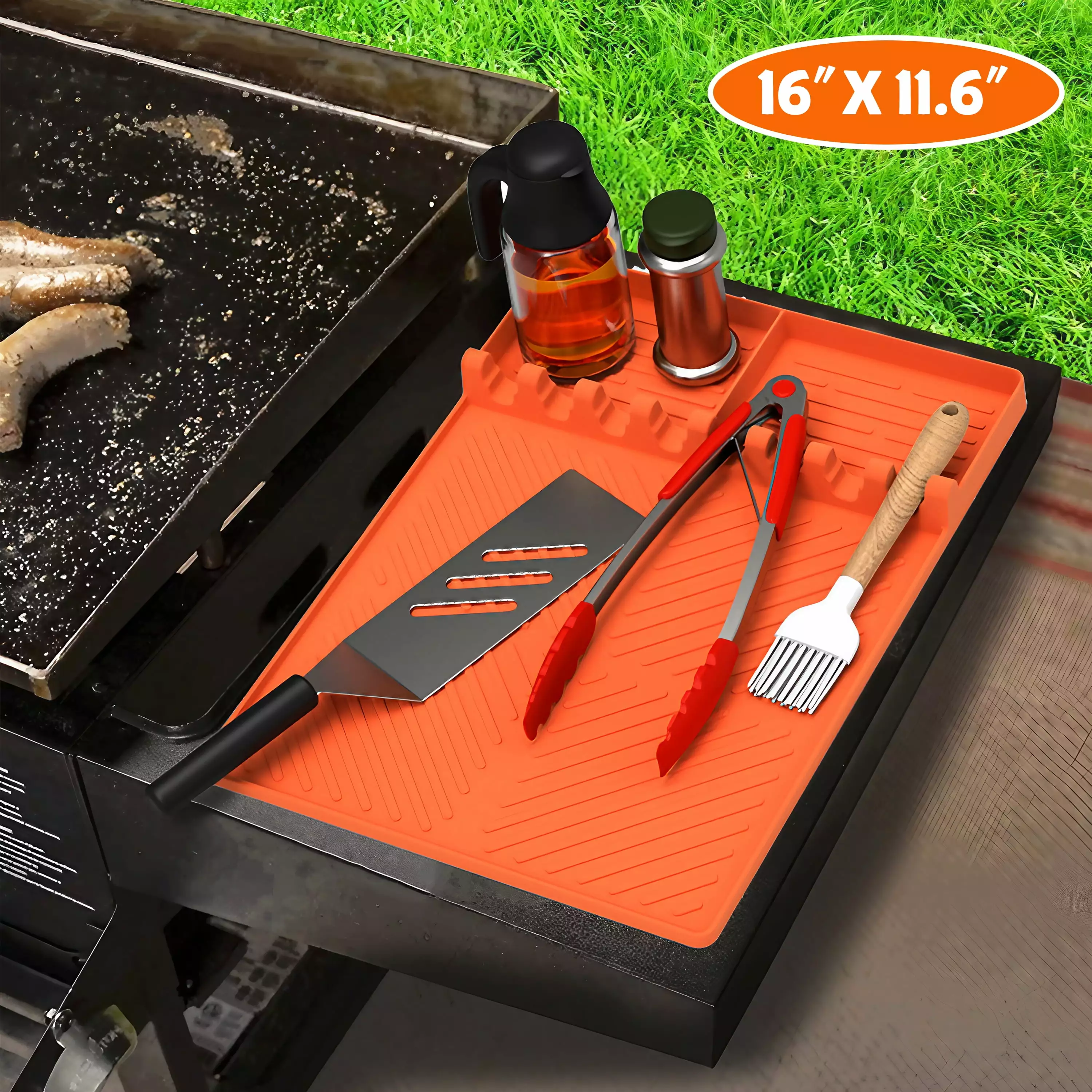 Hyindoor 16x11.6 Silicone Grill Mat Caddy Utensils Holder Outdoor Barbecue Blackstone Griddle Accessories