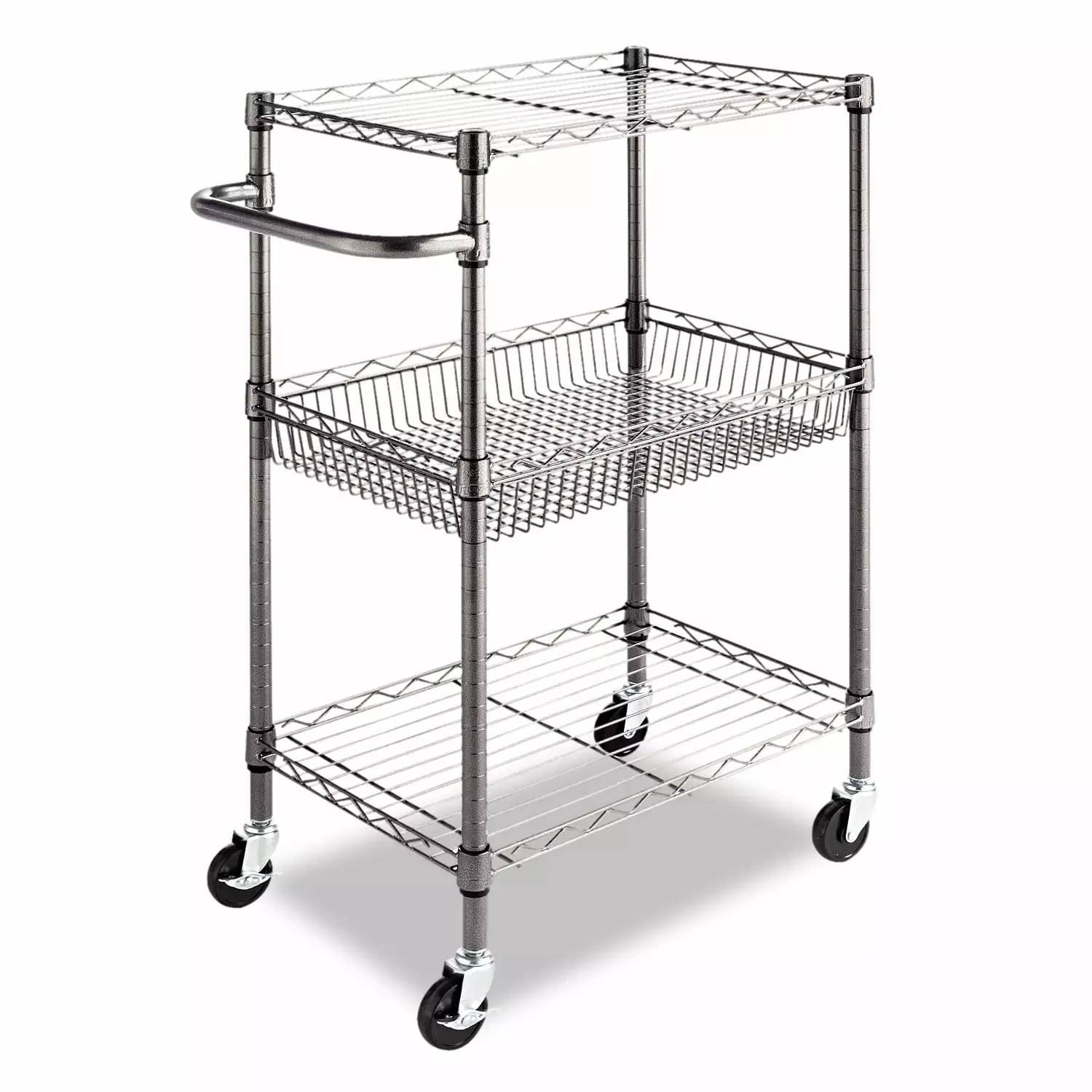 Alera Three-tier Wire Cart Basket 28w X 16d X 39h Black Anthracite Office or Home