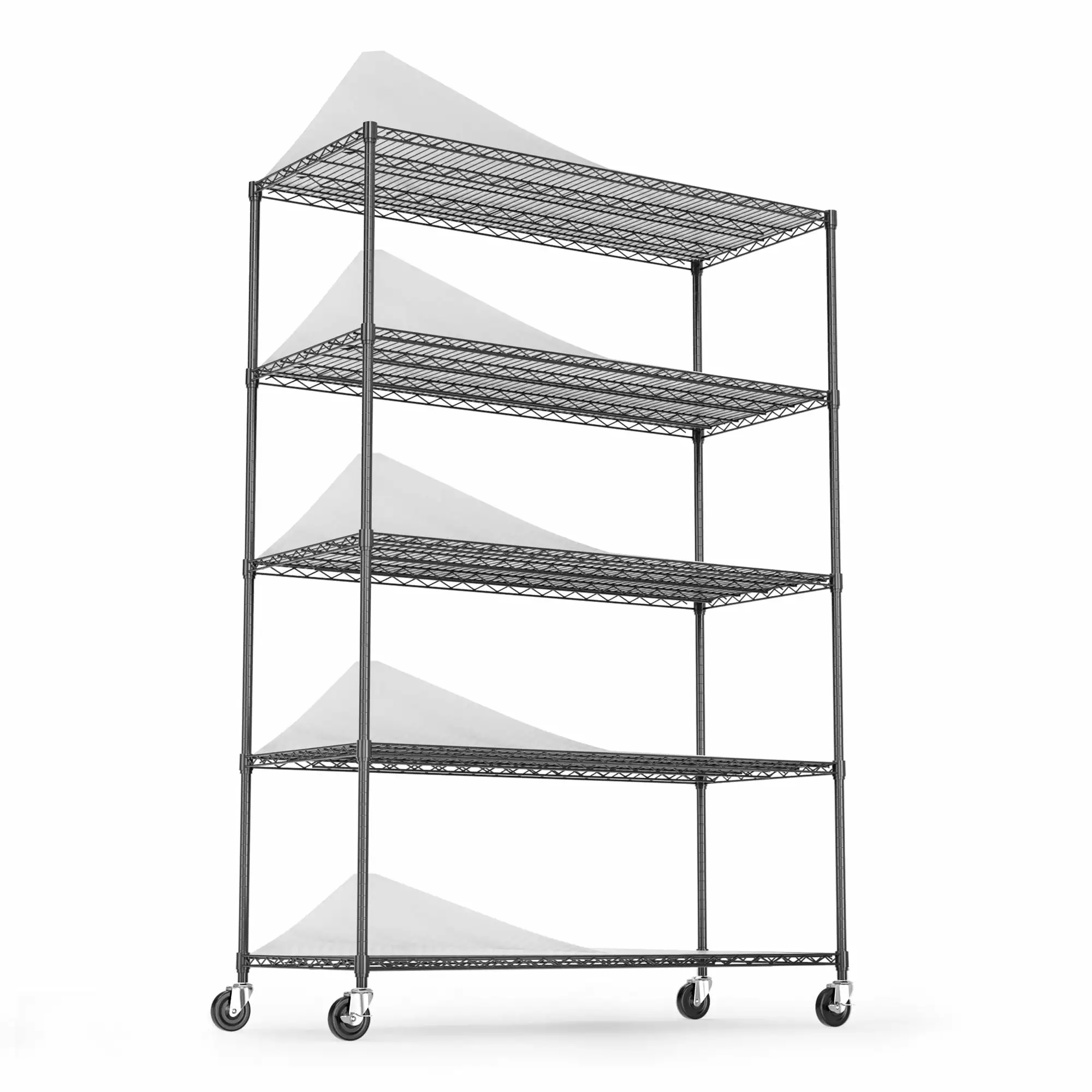 5 Tier 6000lbs Heavy Duty Adjustable Metal Shelf Storage Rack Wheels and Shelf Liners 82 H x 48 L x 24 D Black SMHZ