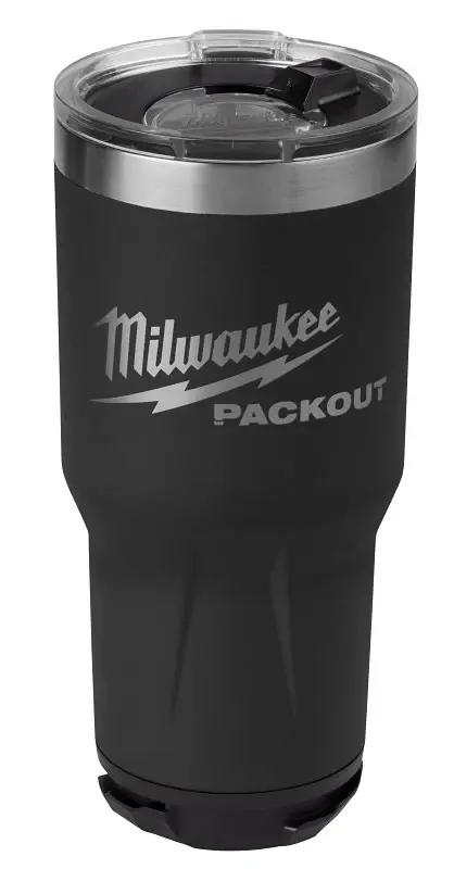 Milwaukee PACKOUT 48-22-8393B Tumbler, 30 oz, Sliding Magnetic Lid, Steel, Black, Insulated