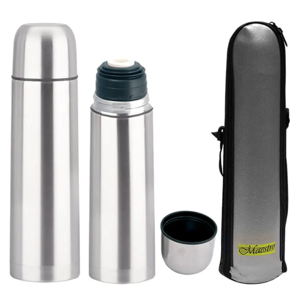 Stainless reinforced thermos flask drinking cup and carrying bag hot or cold drinks (750ml)