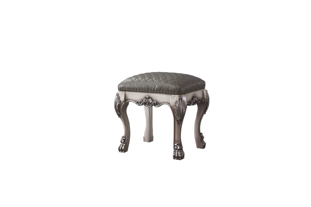 Dresden Vintage Bone White PU Vanity Stool - Stylish Makeup Seat