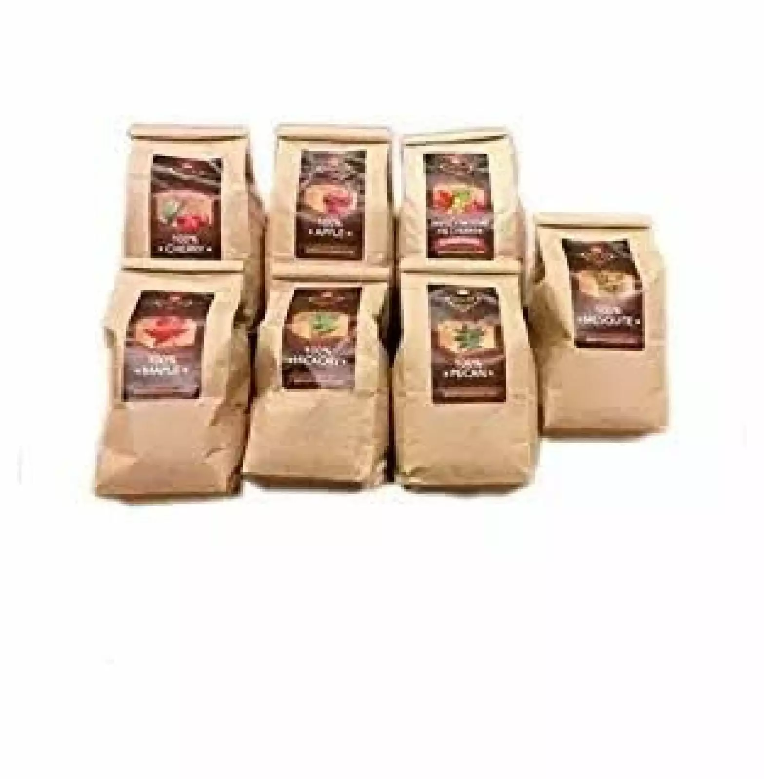 BBQ Pellet 7 Varieties Pack 1 Pound Bags 100 Percent Cherry Pecan Hickory Maple-Hickory-Cherry Mesquite and Maple