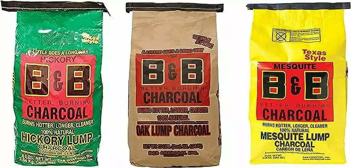 B&B Charcoal Lump Charcoal Variety 3 Pack - Oak, Hickory, and Mesquite Versatile Grilling