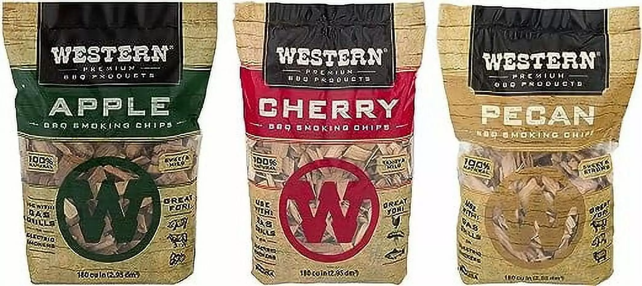 Supreme Western BBQ Smoking Wood Chips Variety Pack Apple Pecan Cherry 3 Pack