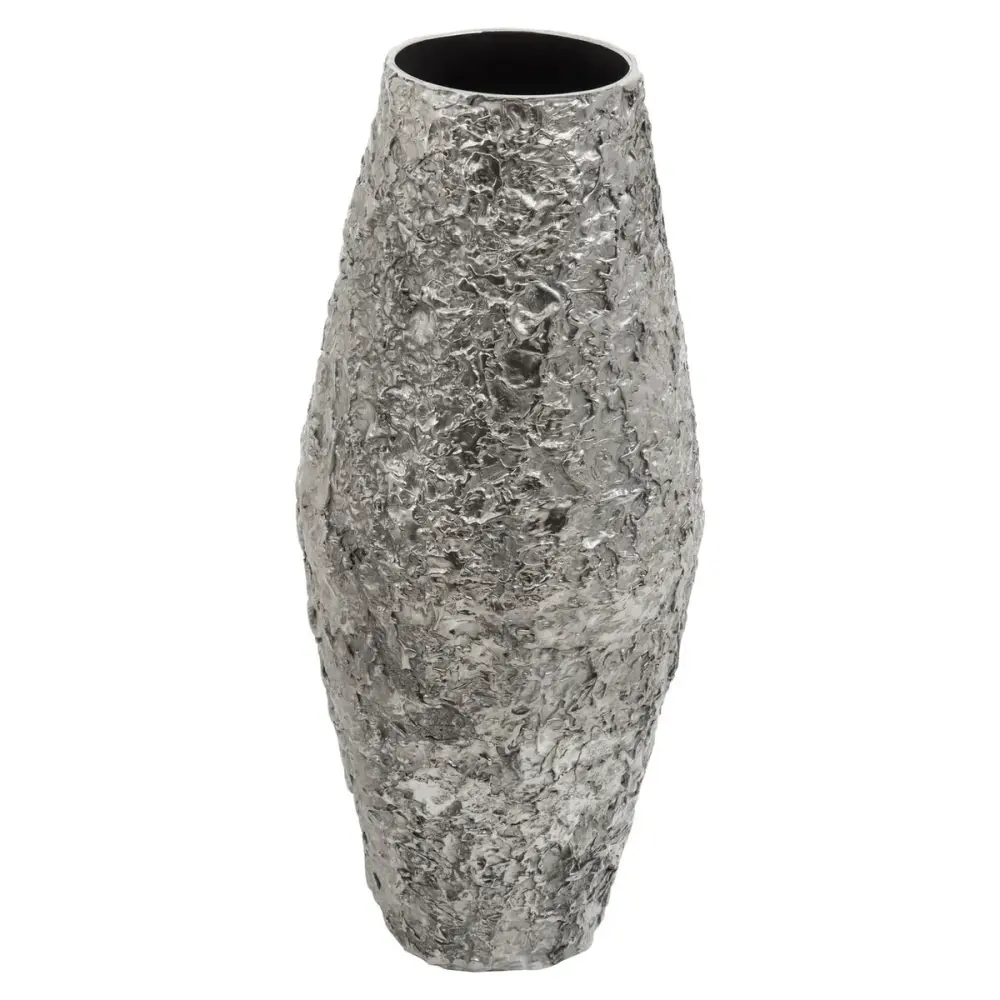 Akola Large Embossed Metal Vase - Silver