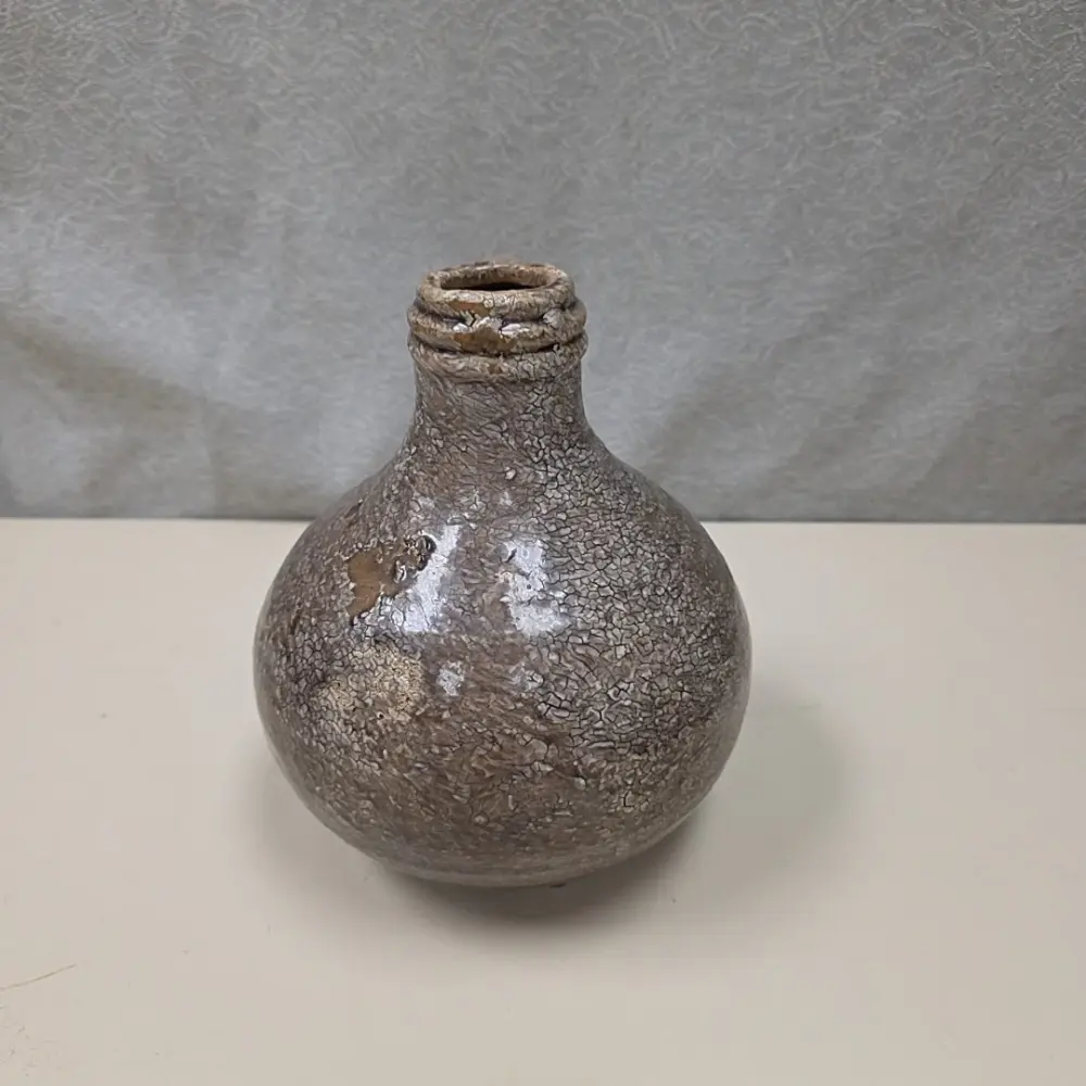 BROWN CRACKLY POTTERY VASE